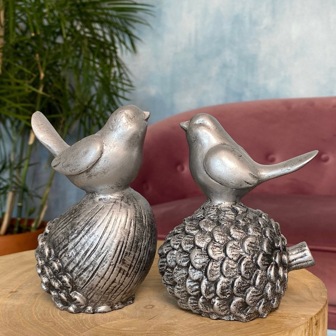 Forest Bird set of 2 figurine In Silver