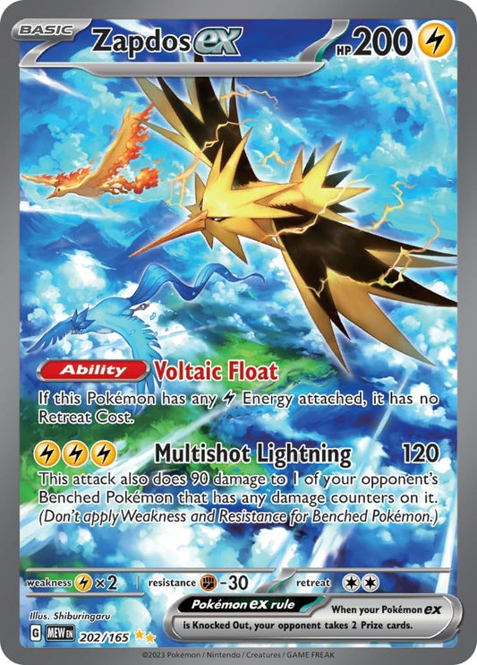 Pokemon Zapdos ex - 202/165 - SV: Scarlet & Violet 151 (MEW)